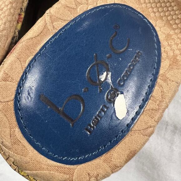 b.o.c. Teal Blue Leather Wedge Slide Sandals Floral Cork Heel Size 9 - Picture 5 of 12